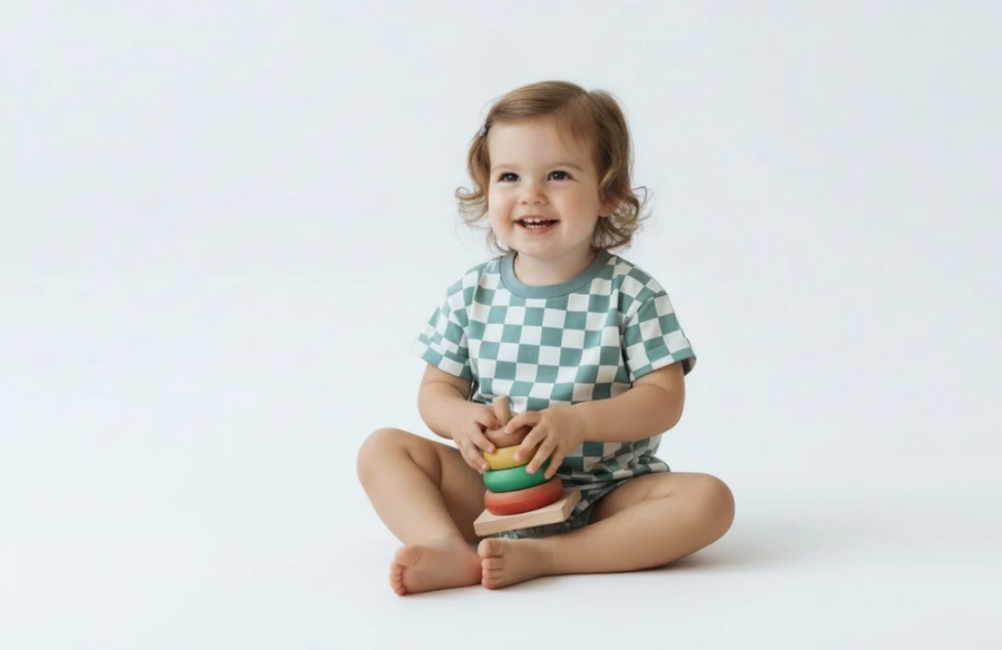 Pastel Blue Pop Checkered Bubble Romper Unisex