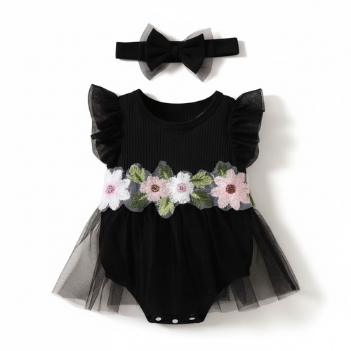 Black Floral Body Suit with Tutu