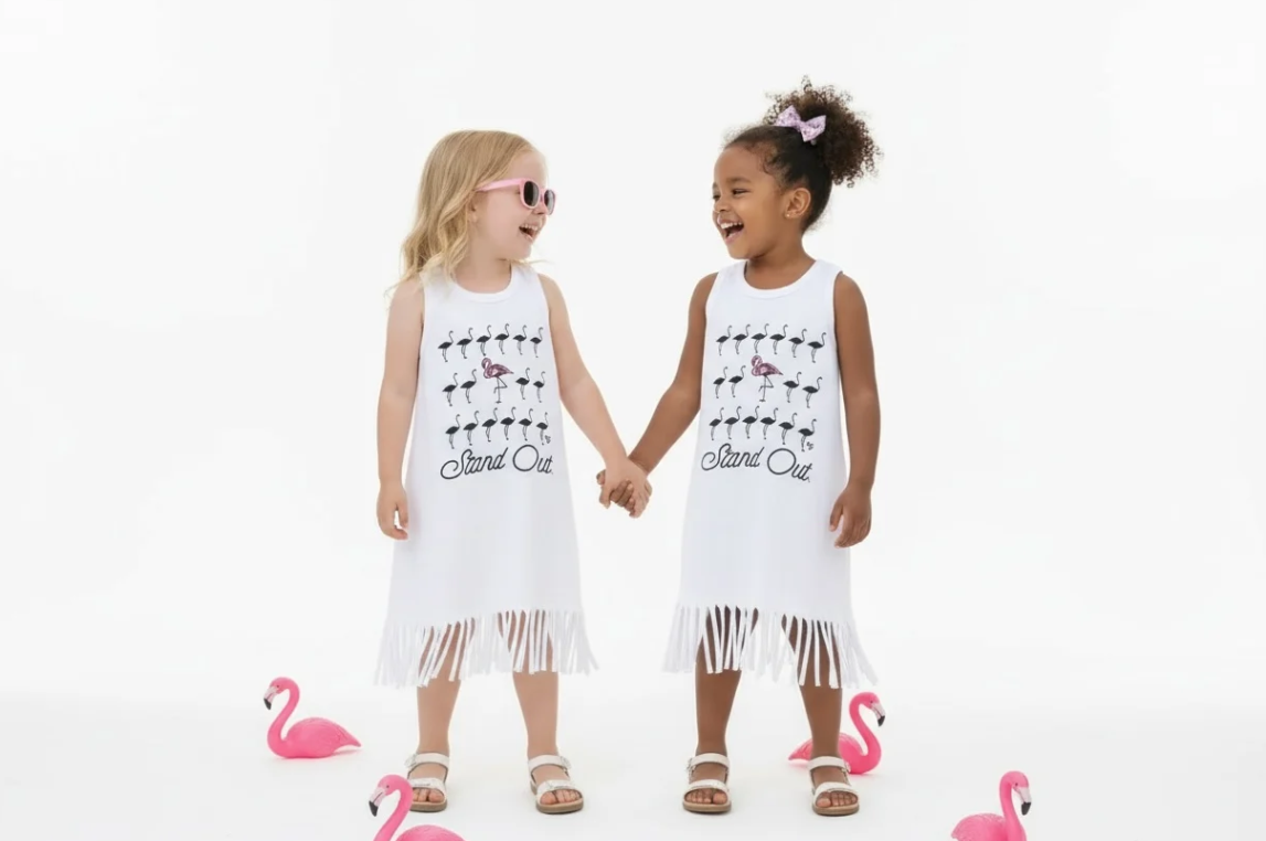 “Stand Out” Fringe Flamingo Dress Cotton image 0
