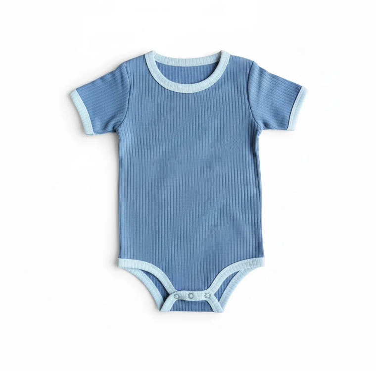 Waffle Cotton Blue Bodysuits for Boys image 1