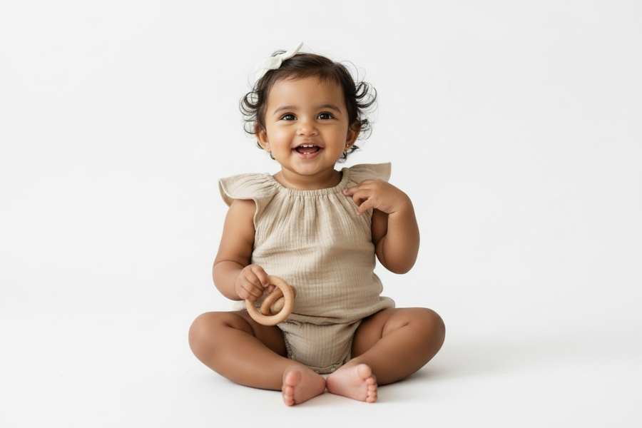 Beige Muslin Bodysuit for Girls