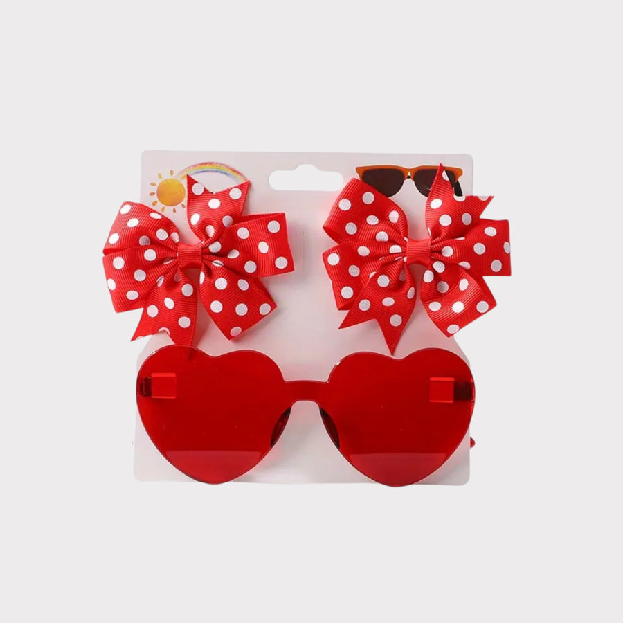 Sunglasses with Clip-On Bows (Red) – Stylish UV Protection for Baby Girls