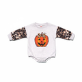 Leopard Long Sleeve Jack O Lantern Bubble Bodysuit for Girls