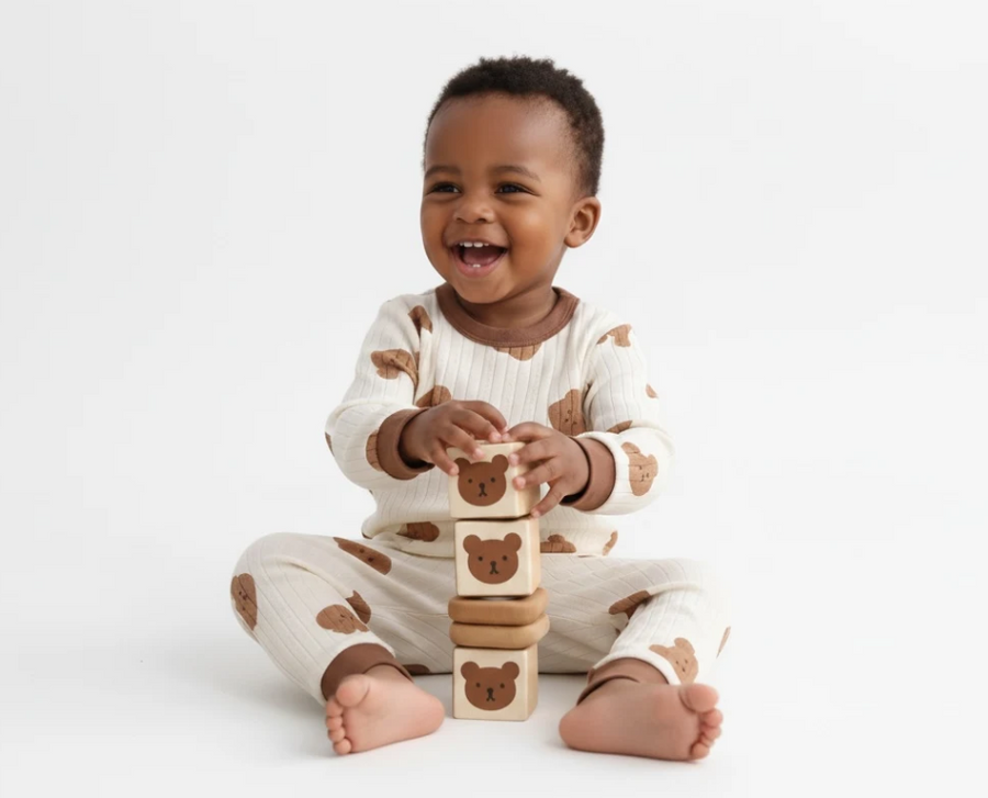 Classic Brown Bear Pajama Set – Cozy Baby Boy Two-Piece Outfit