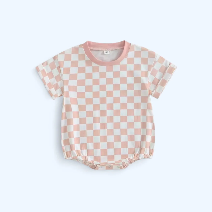 Pastel Pink Pop Checkered Bubble Romper image 1