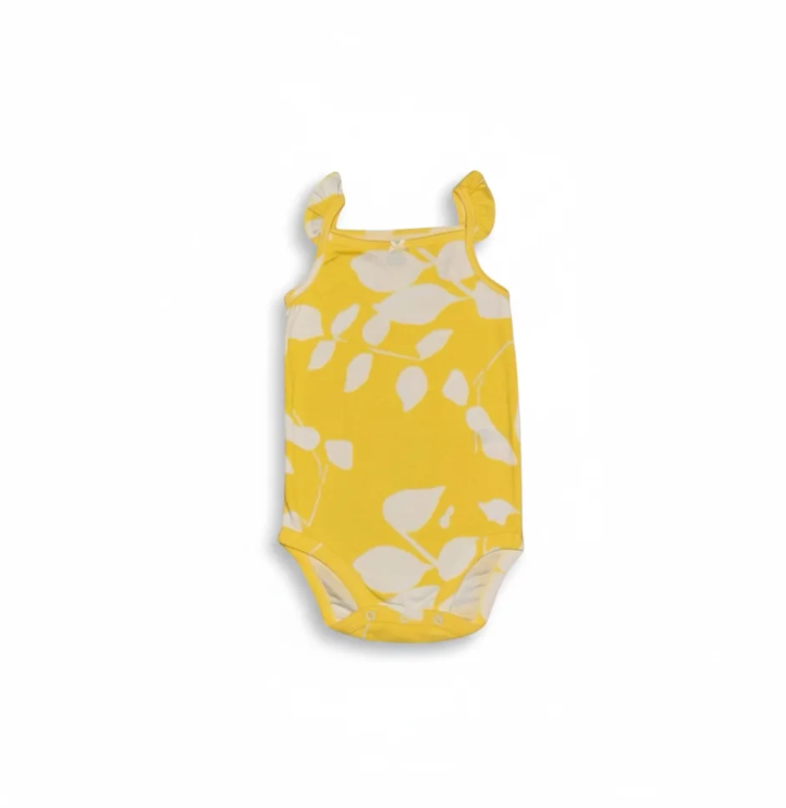 Yellow with White Leaves Bodysuit for Girls image 1