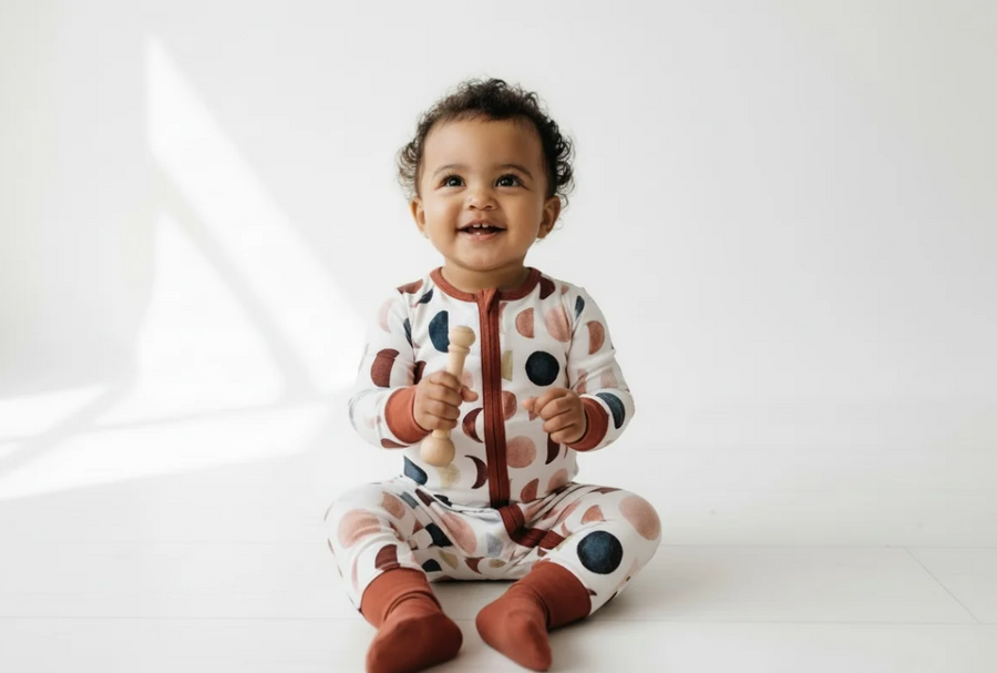Organic Bamboo Zip Pajamas – Colorful Moon Print Sleepwear for Kids
