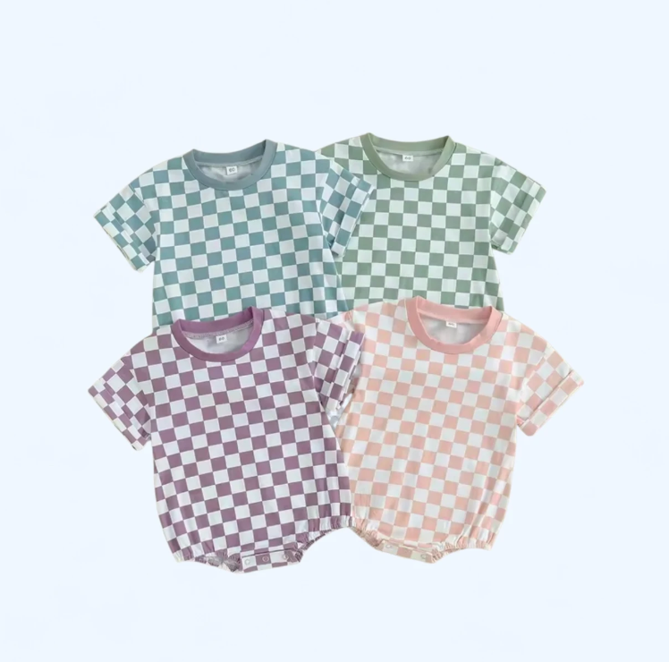 Pastel Pink Pop Checkered Bubble Romper image 2