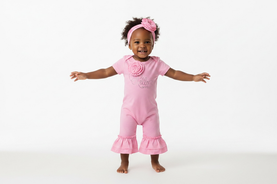 “Hello World” Pink Jumpsuit for Girls