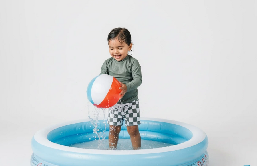 Olive Green Checkered Two Piece Swimsuit for Boys