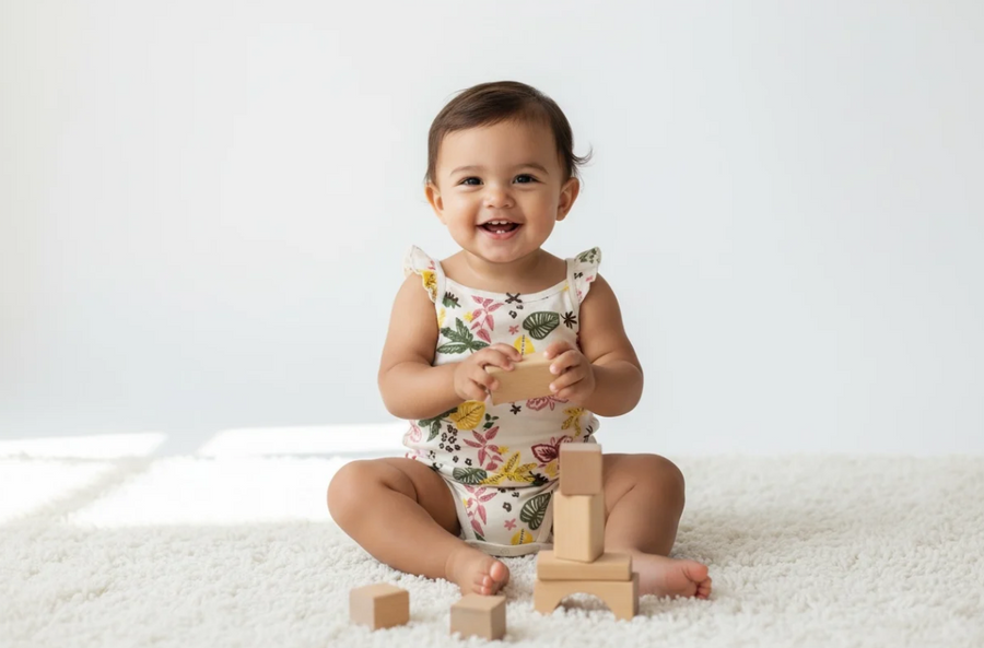 White Floral Plants Bodysuit for Girls