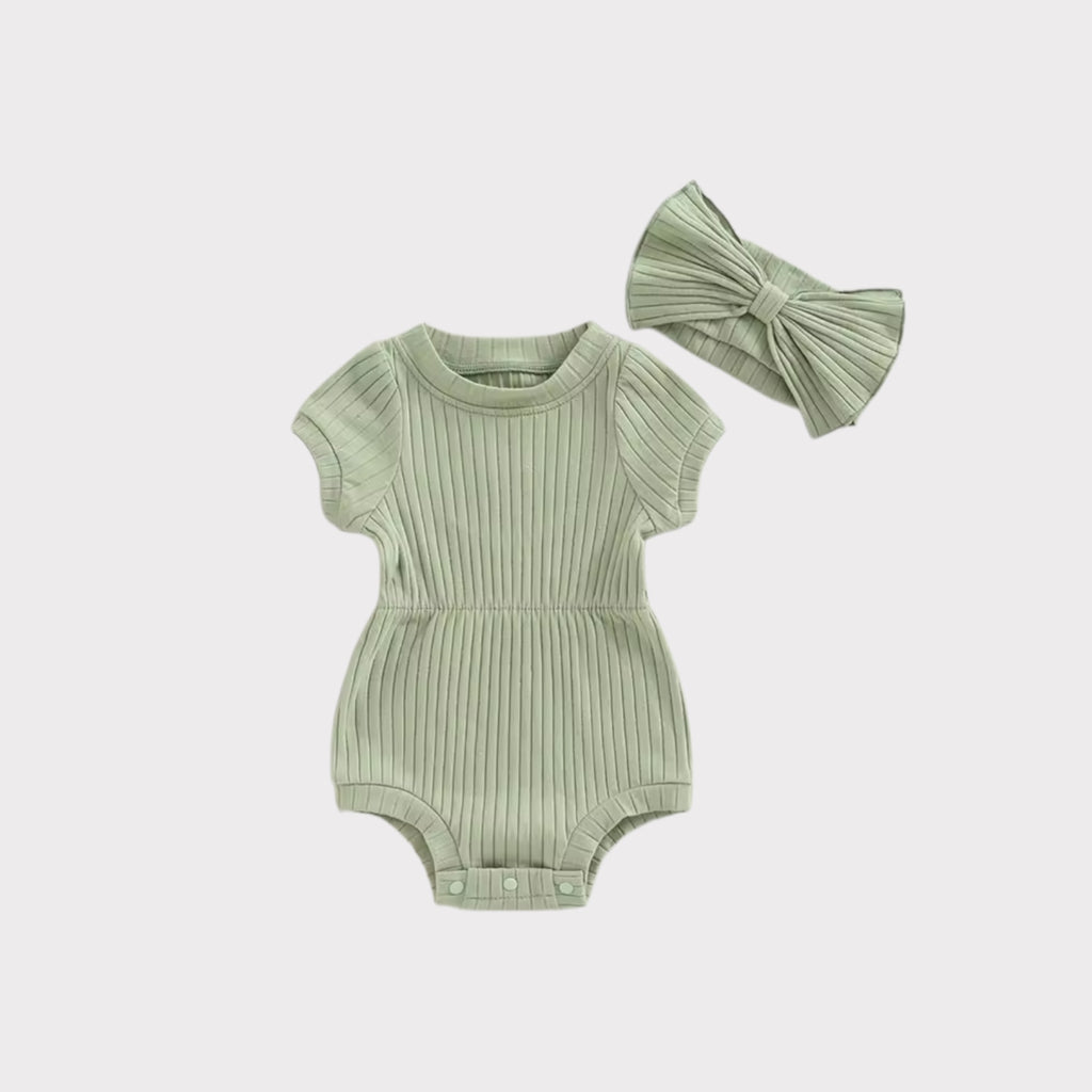 Sage Green Bodysuit with Headband for Girls