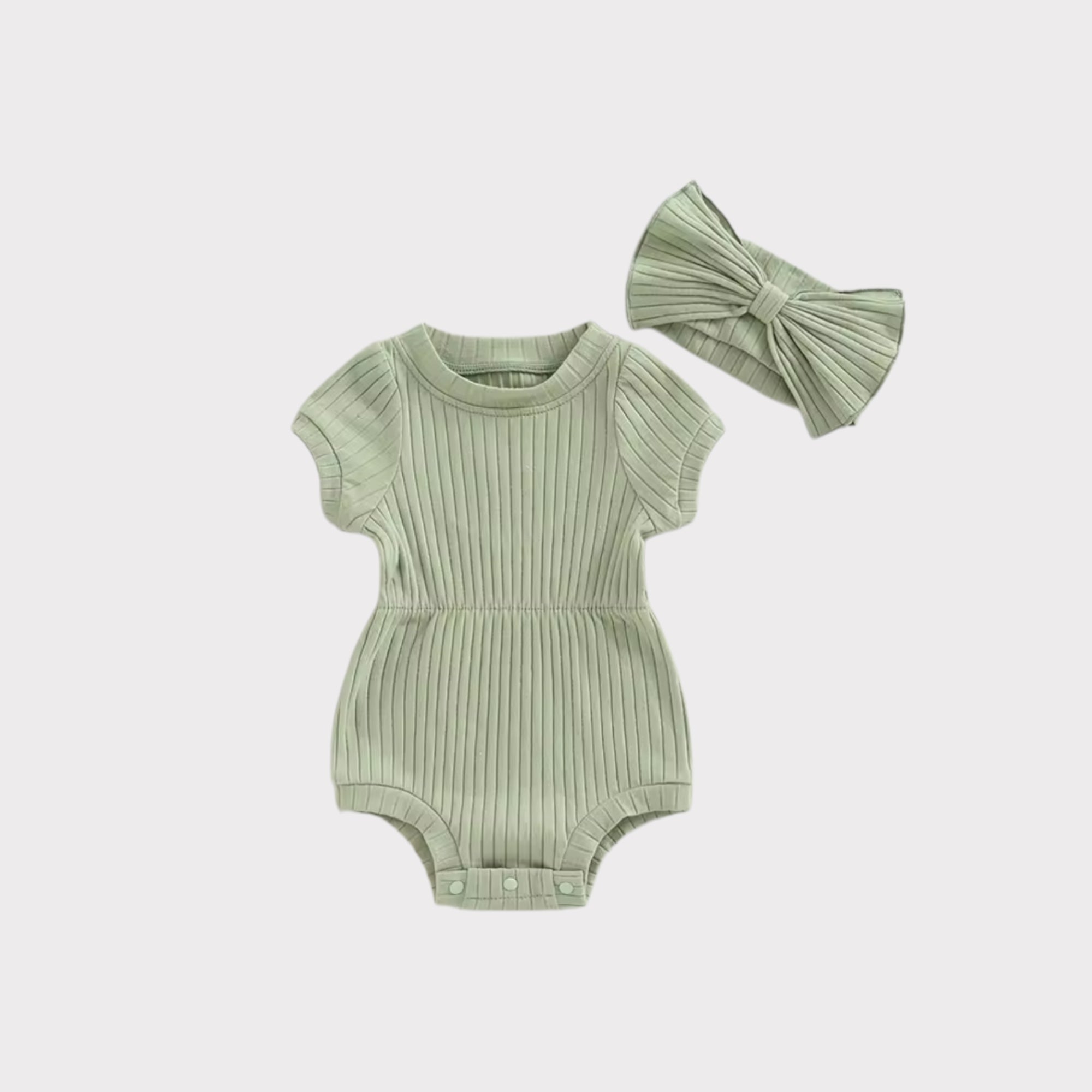 Sage Green Bodysuit with Headband for Girls