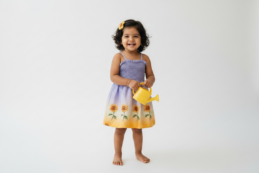 Toddler Sunshine Sunflower Strap Dress-Purple