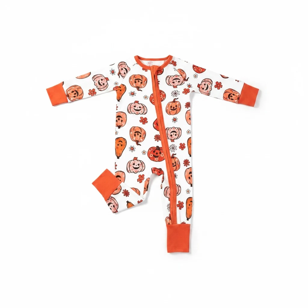 Bamboo Viscose Flowers & Jack o’ Lantern Zipper Pajamas