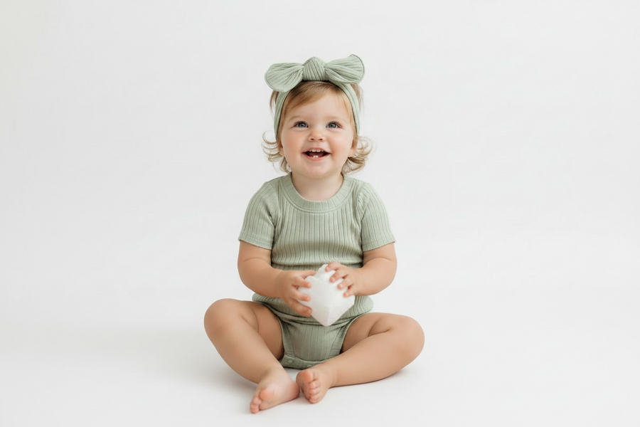 Sage Green Bodysuit with Headband for Girls