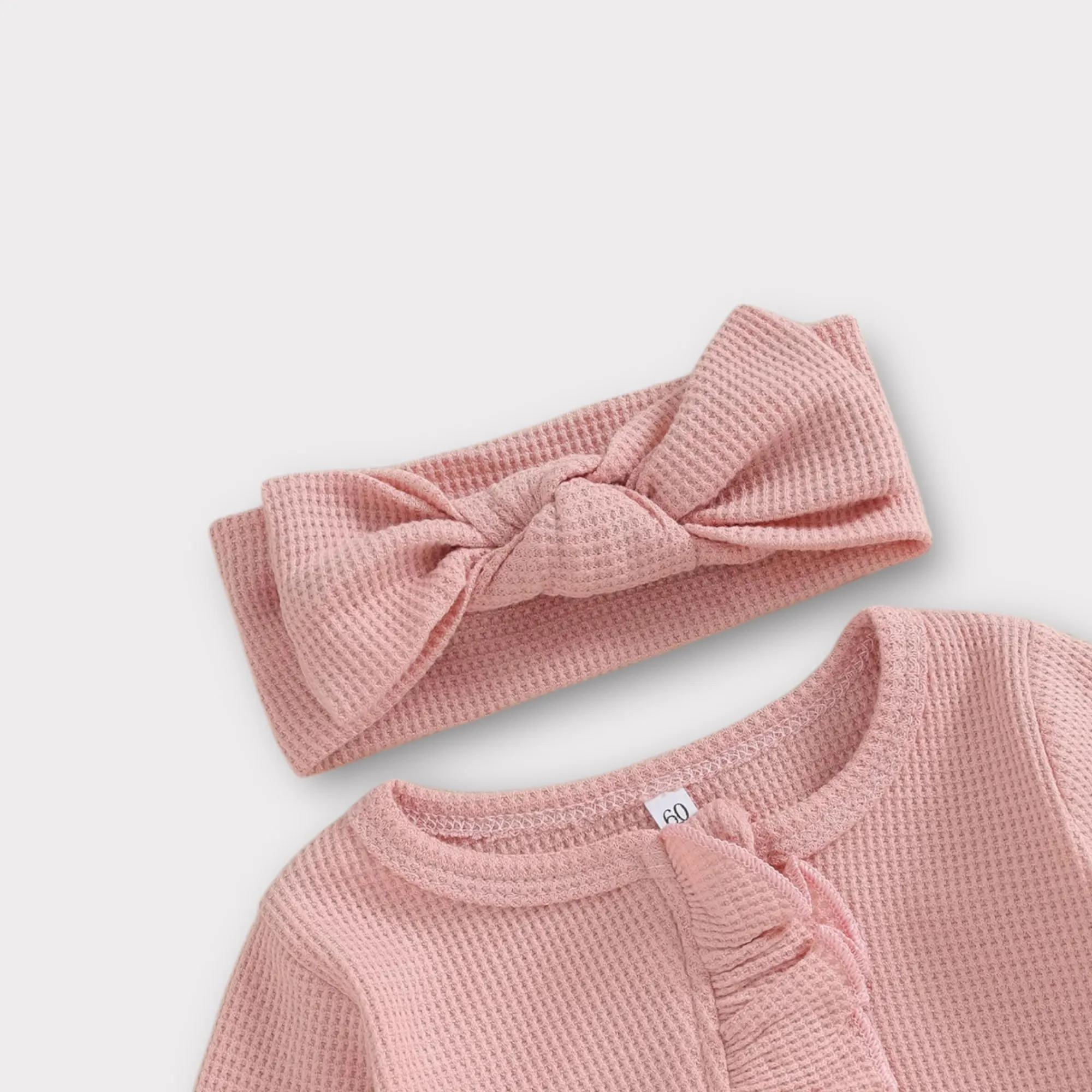 Waffle Cotton Pale Pink Zipper with Ruffles