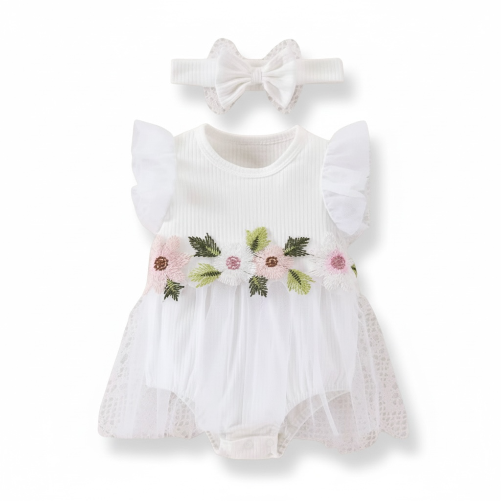 White Floral Bodysuit with Tutu