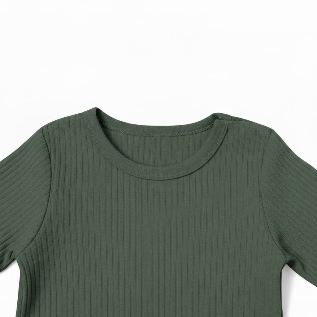 Army Green Ribbed Fabric Jumpsuit for Boys