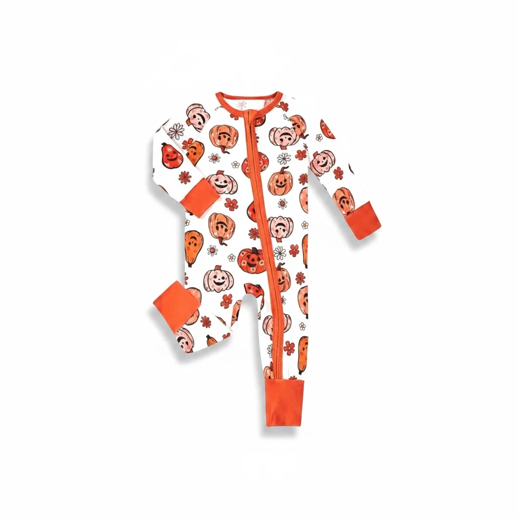 Bamboo Viscose Flowers & Jack o’ Lantern Zipper Pajamas