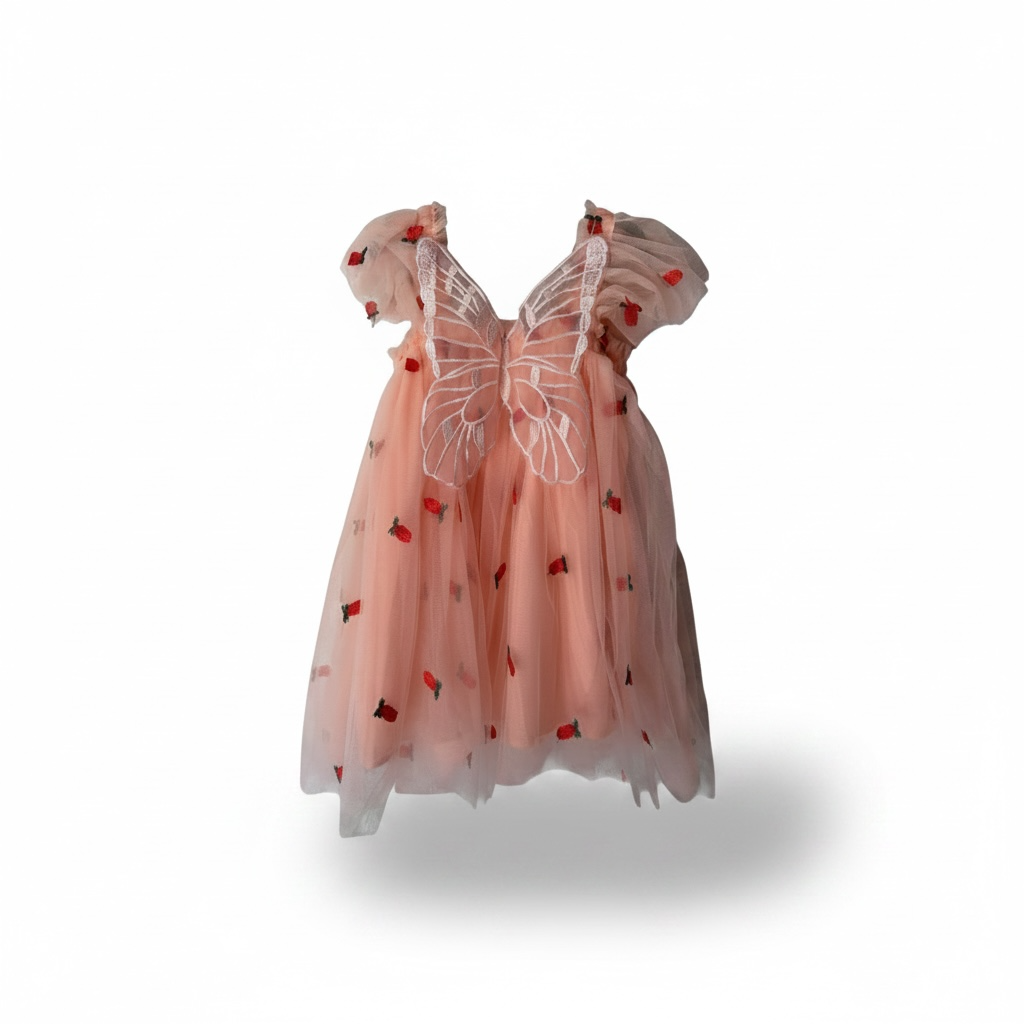 Toddler Girls Butterfly Strawberry Pink Dress