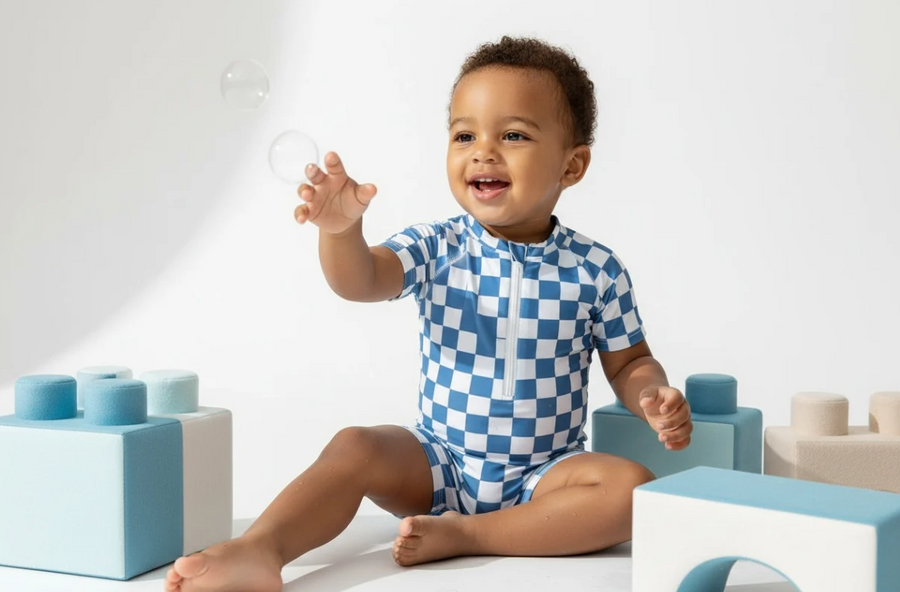 Blue Checkered Swimsuit for Boys