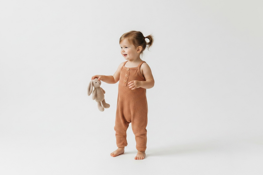 Chocolate Waffle Pattern Romper for Girls