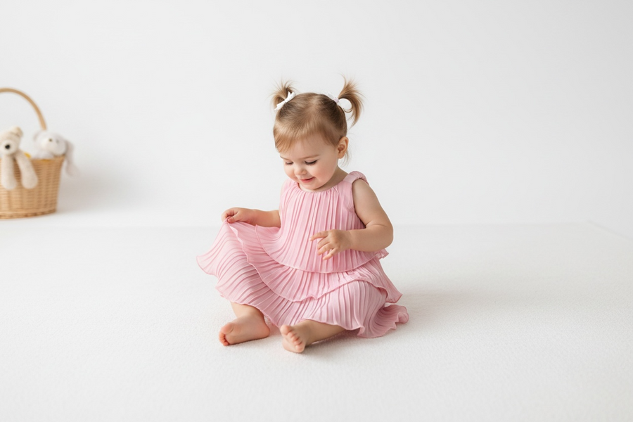 Pink summer folded dress for Girls