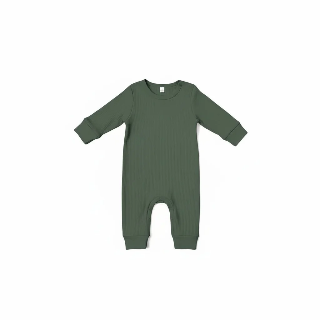 Army Green Ribbed Fabric Jumpsuit for Boys
