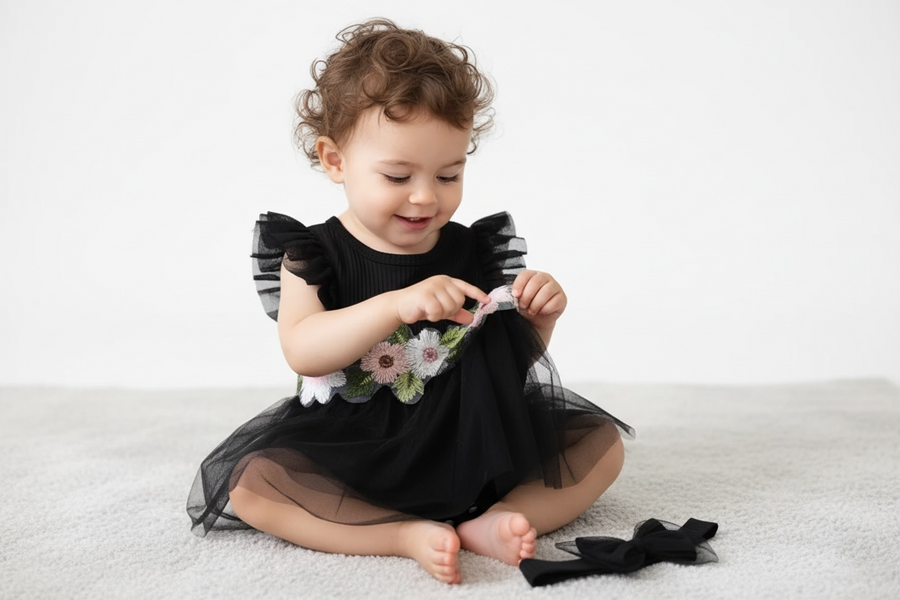 Black Floral Body Suit with Tutu