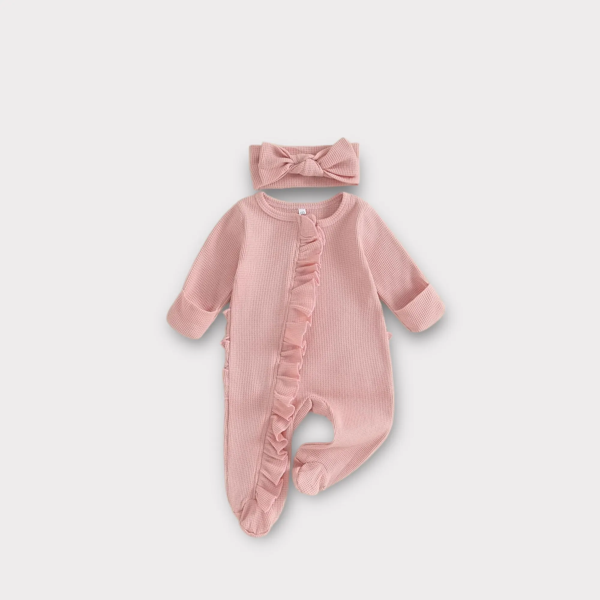 Waffle Cotton Pale Pink Zipper with Ruffles