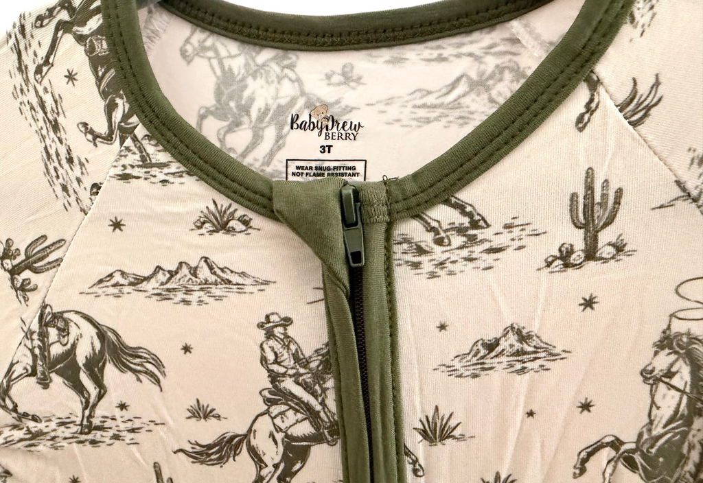 Bamboo Viscose Rodeo and Western Beige/Army green Zipper Pajamas for Boys