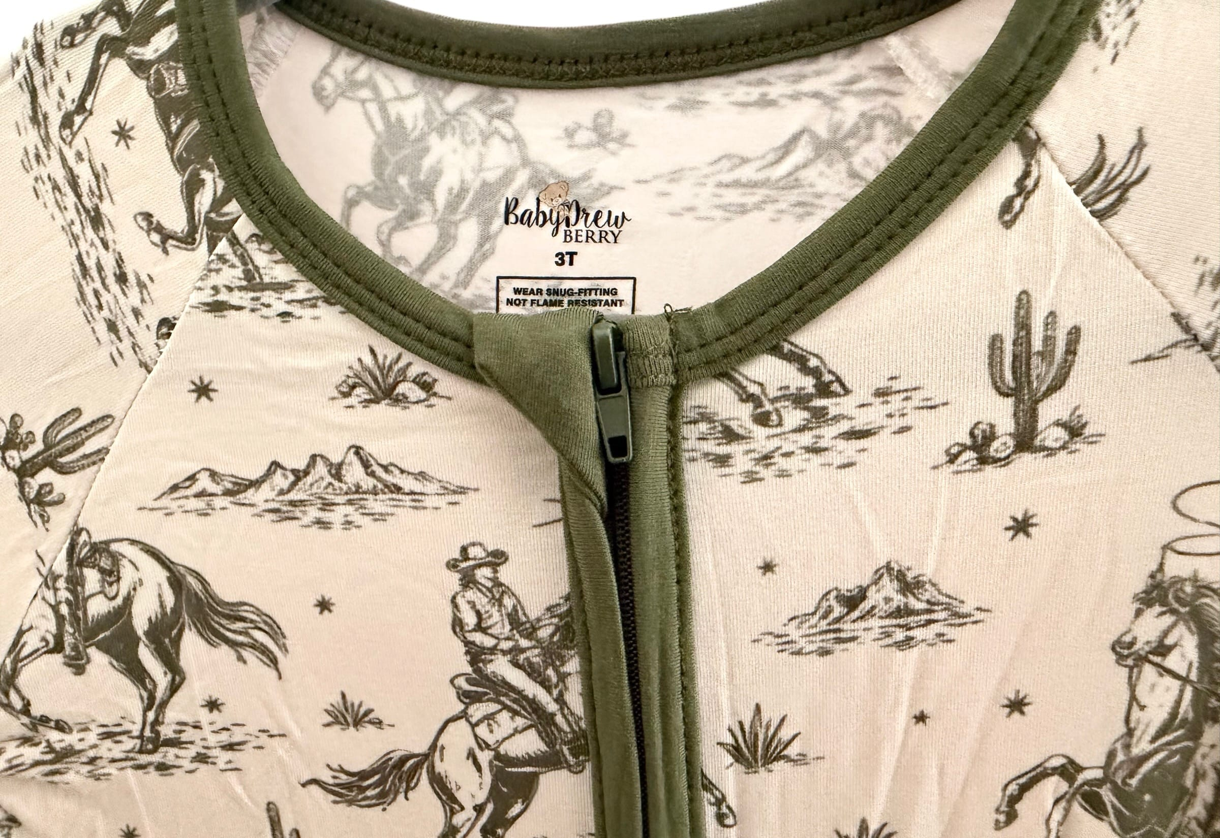 Bamboo Viscose Rodeo and Western Beige/Army green Zipper Pajamas for Boys