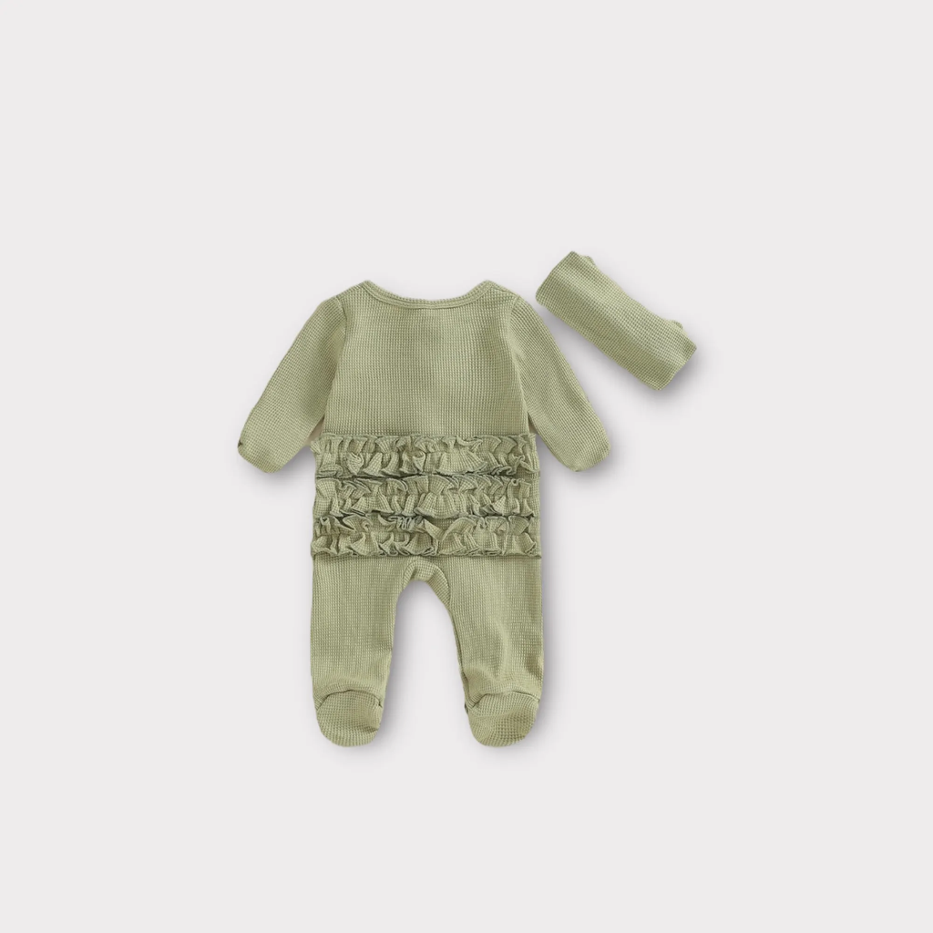 Waffle Cotton Light Green Zipper With Ruffles