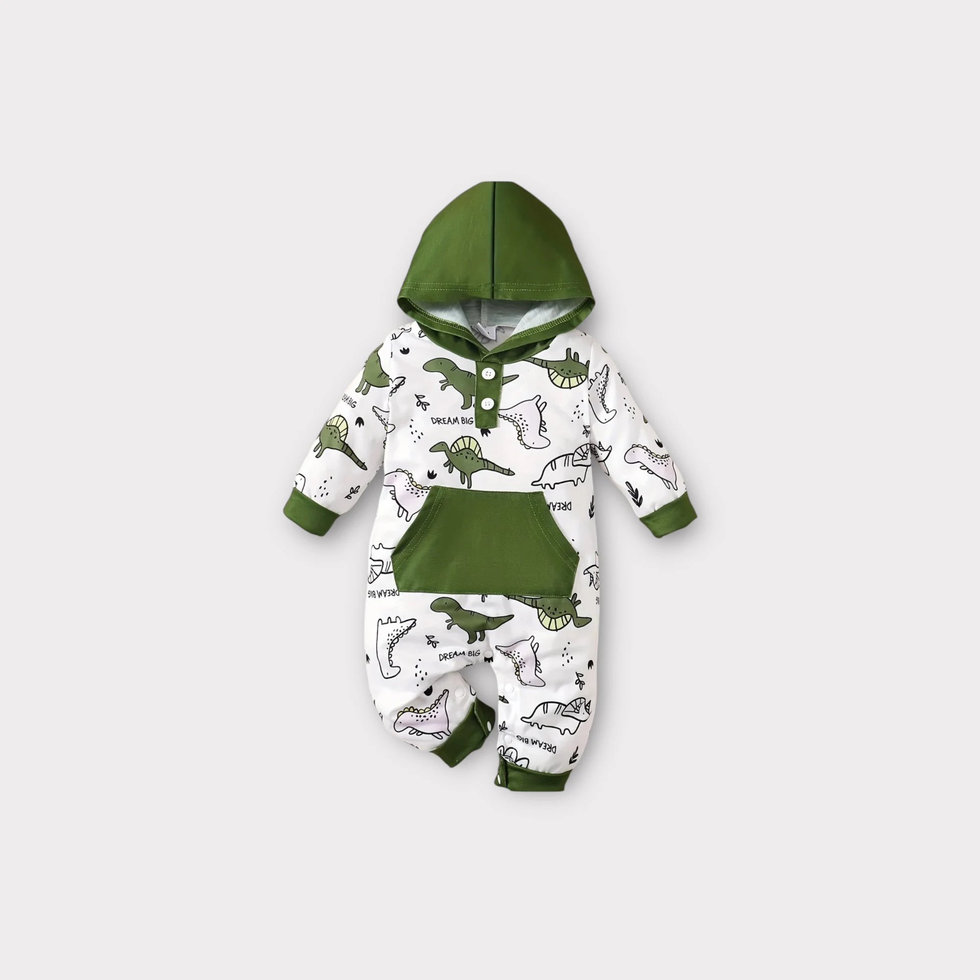 Hoodie White and Army Green Dinos Jumpsuit for Boys