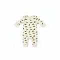 Beige and Green Dinosaur Ribbed Fabric Jumpsuit for Boys
