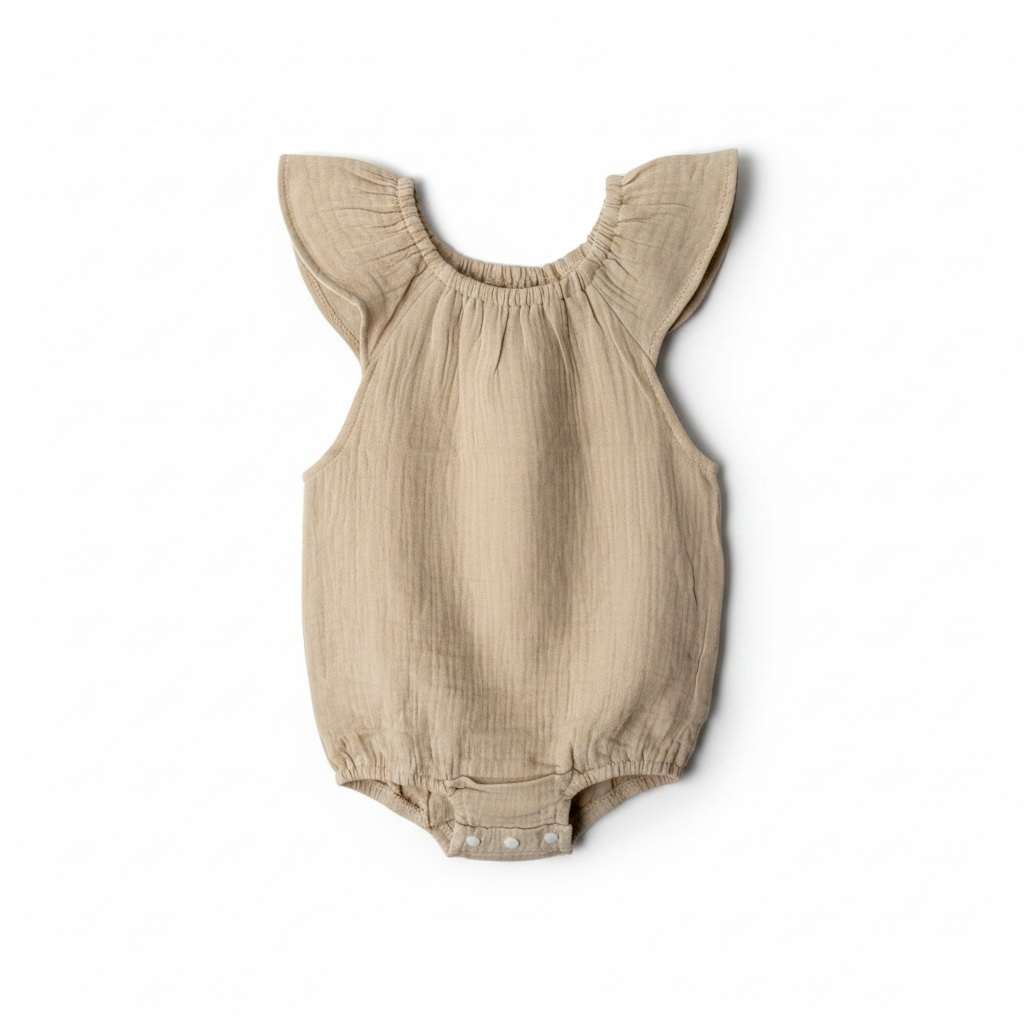 Beige Muslin Bodysuit for Girls