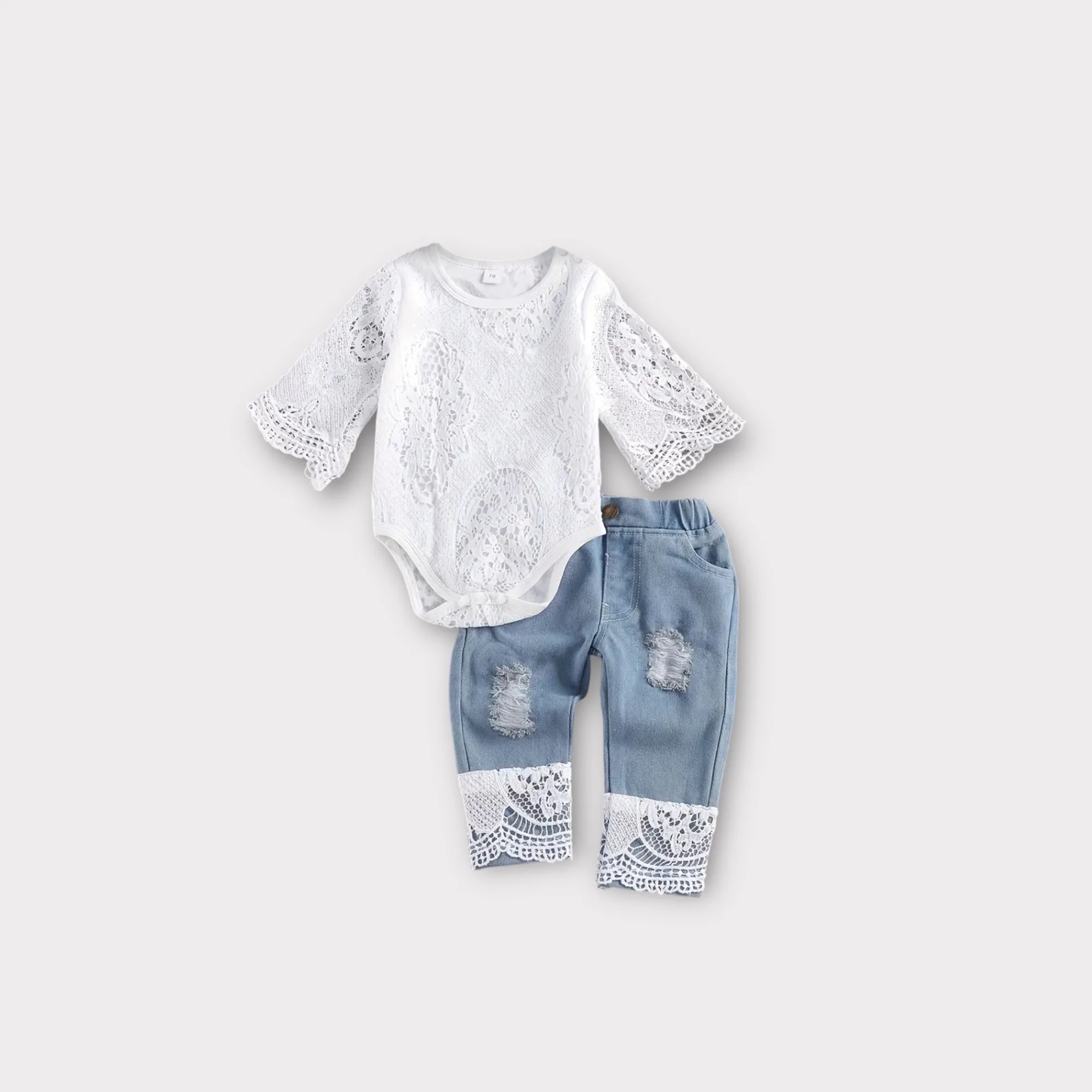 White Lace Bodysuit with Jean pants for Girls