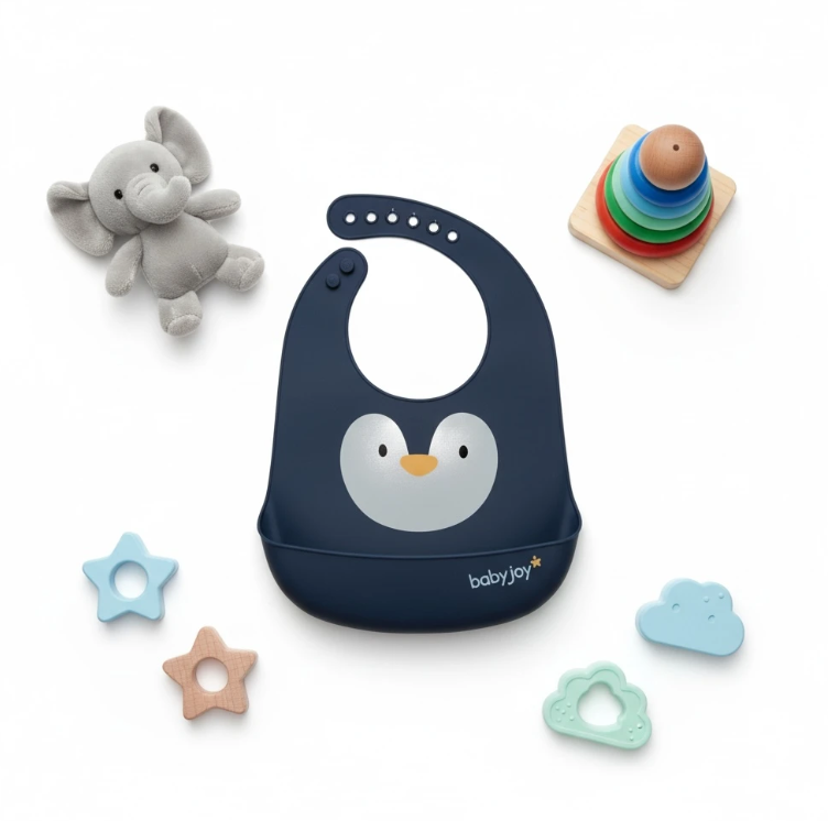 Penguin Dark Blue Silicone Bib