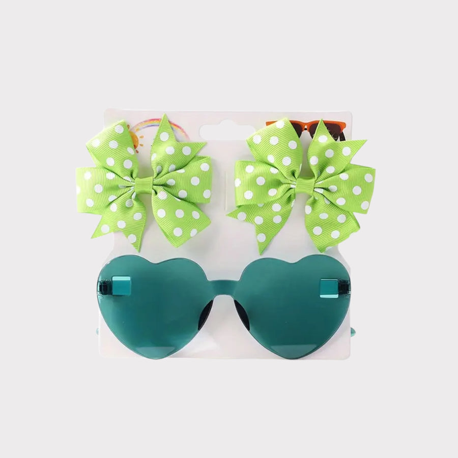 Sunglasses with Clip-On Bows (Green) – Baby Girl UV Protection Sunglasses