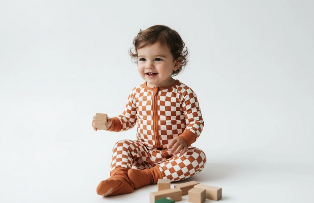 Boys Bamboo Checkered Sleeper – Soft Zip-Up Baby Pajamas in Bamboo Viscose image 0