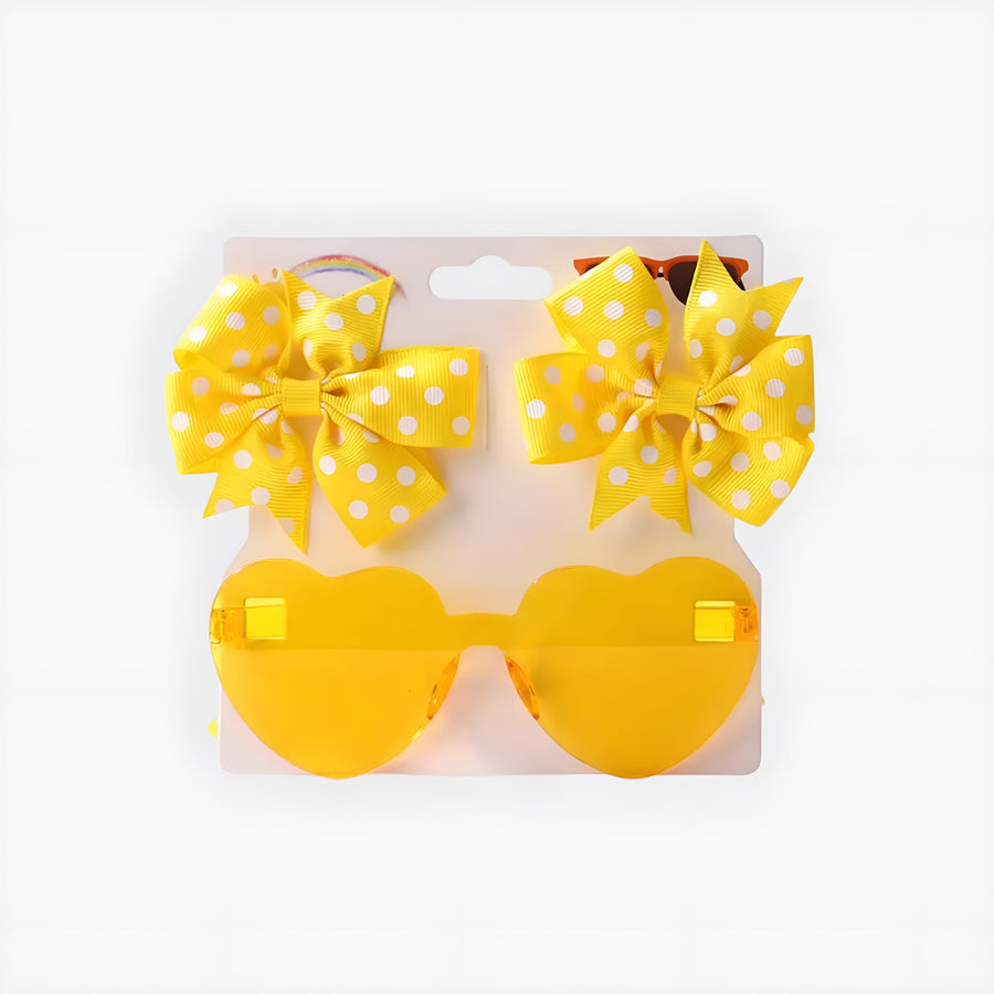Sunglasses with Clip-On Bows (Yellow) – UV Protection for Baby Girls
