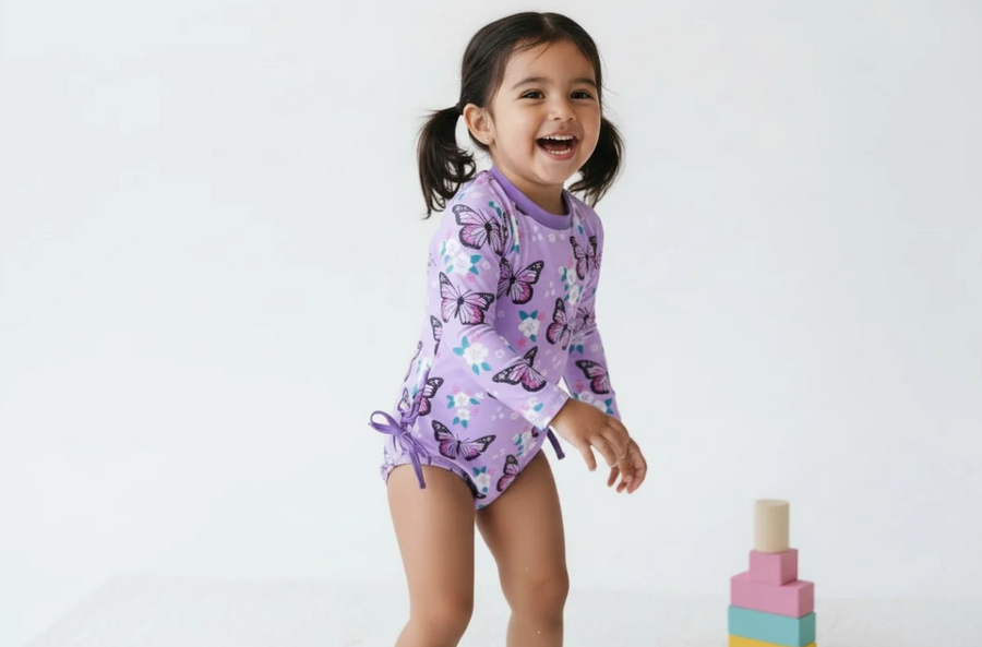 Pretty Purple Butterfly Swimsuit for Girls