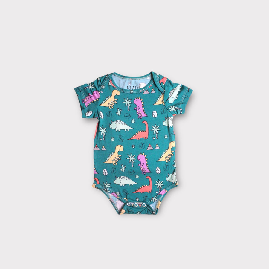 Multicolored Bamboo Dinosaur Bodysuit – Soft Baby Boy One-Piece with Fun Print