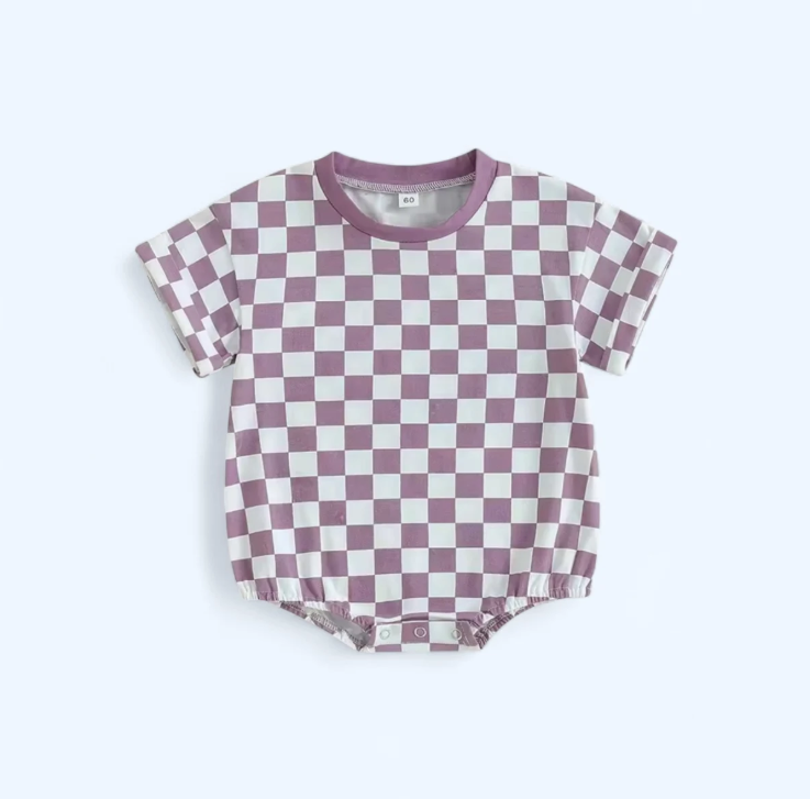 Pastel Purple Pop Checkered Bubble Romper for Girls image 2