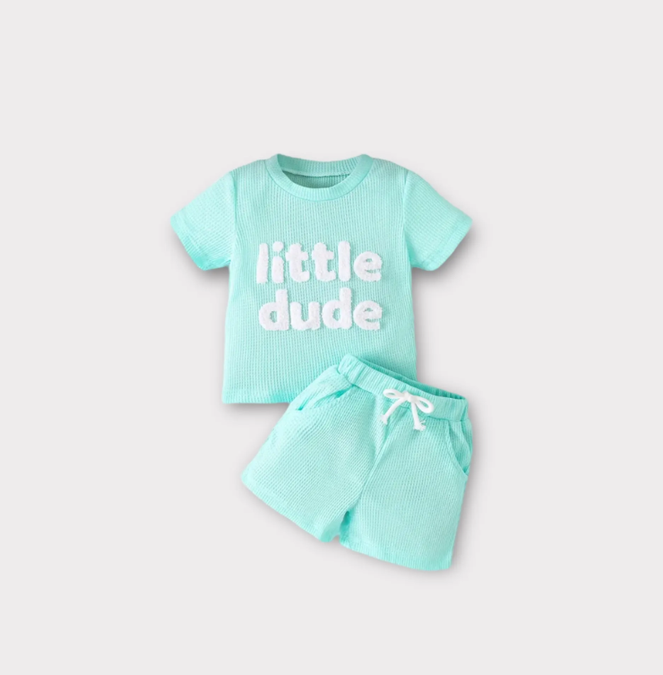 “Little Dude” Turquoise Two Piece Set for Boys image 1
