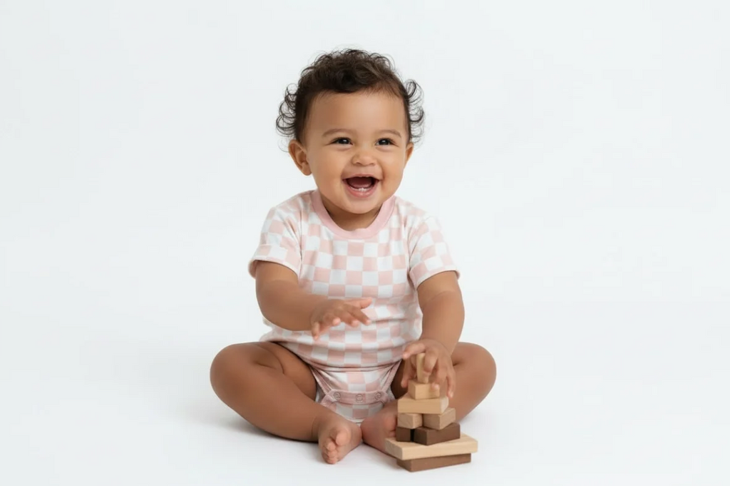 Pastel Pink Pop Checkered Bubble Romper image 0