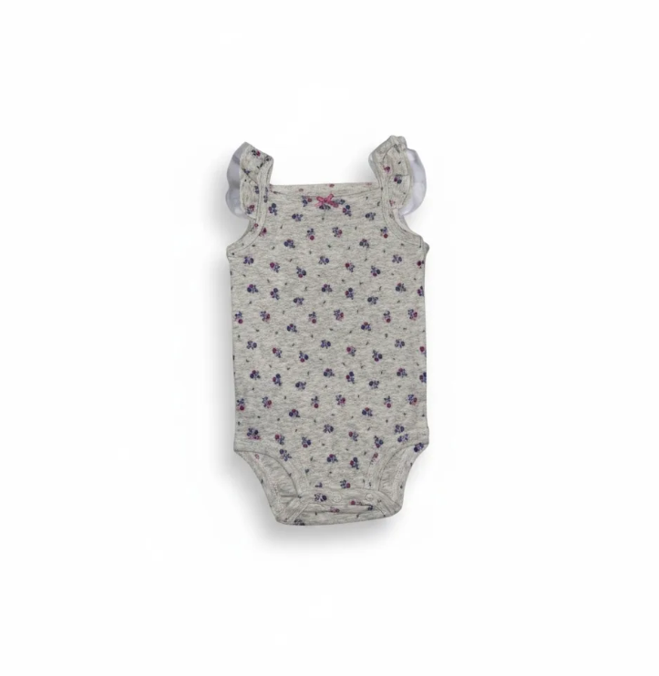 Grey with Purple Flowers Bodysuit for Girls image 1