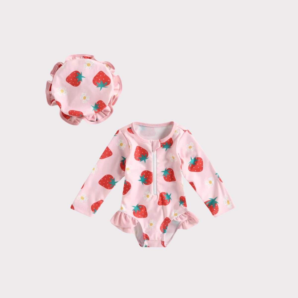 Girls strawberry swimsuit with hat - Image 2
