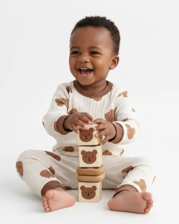 Classic Brown Bear Pajama Set – Cozy Baby Boy Two-Piece Outfit